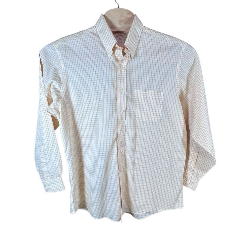 Brooks Brothers Double Grid Yellow and White 16.5 4/5 Long Sleeve